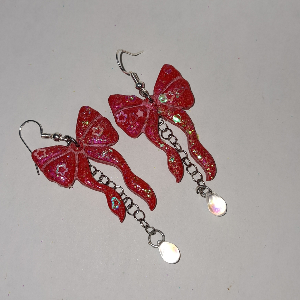 Sparkling Red Bow Dangle Earrings